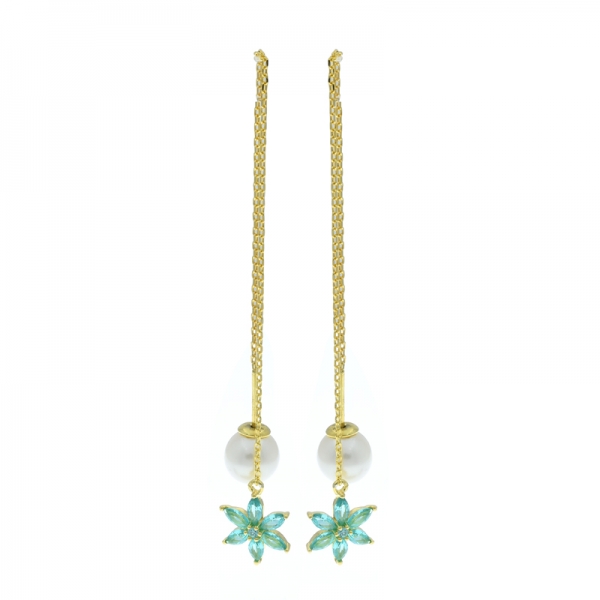 925 Silver Paraiba & Pearl Dangling Earrings 