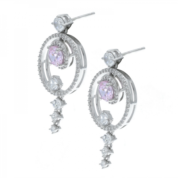 925 Silver Diamond Pink CZ Chandelier Earrings 