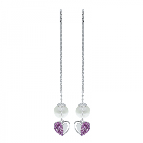 925 Silver Heart Shape Dangling Earrings 