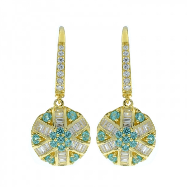 925 Silver Paraiba & White Stones Round Shape Earrings 
