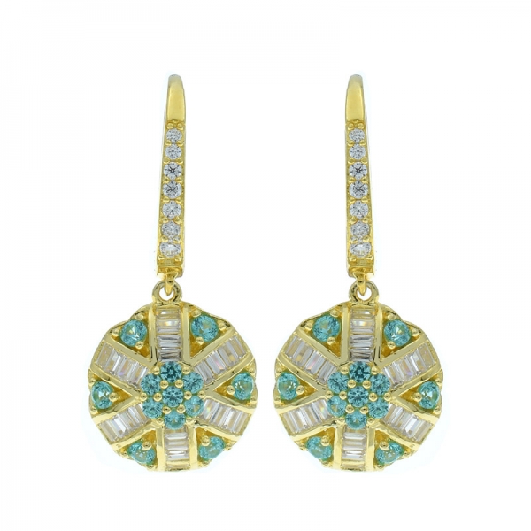 925 Silver Paraiba & White Stones Round Shape Earrings 