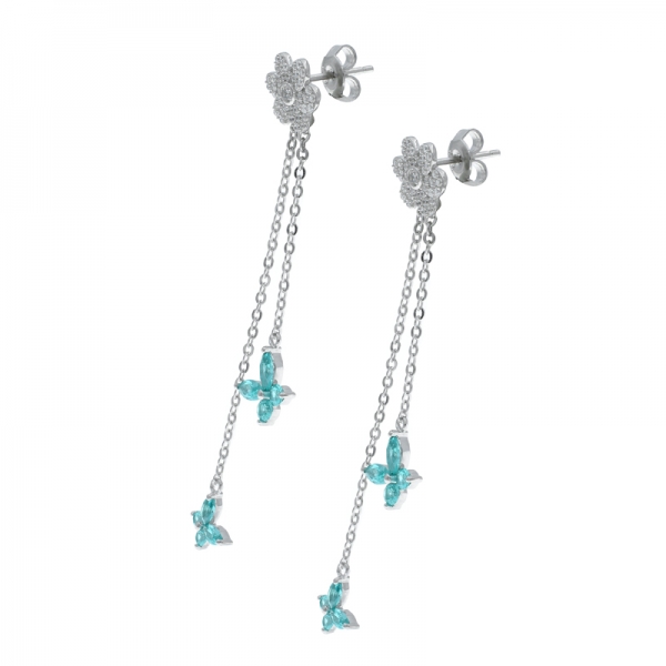 925 Silver Flower Shape Dangling Earrings 