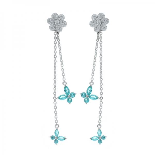 925 Silver Flower Shape Dangling Earrings 