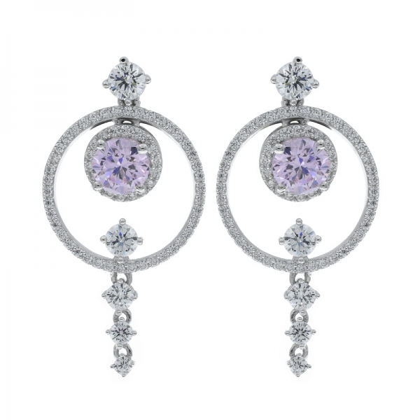 925 Silver Diamond Pink CZ Chandelier Earrings 