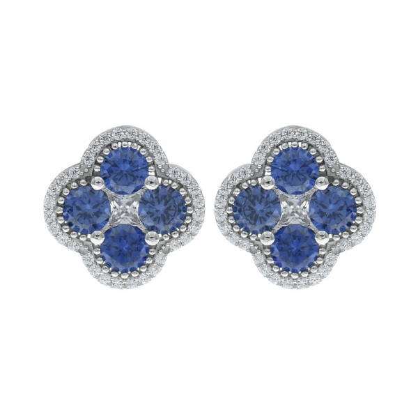925 Charming Silver 4 Leaf Clover Tanzanite CZ Earrings 