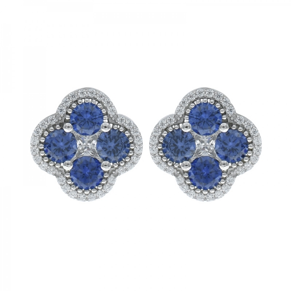 925 Charming Silver 4 Leaf Clover Tanzanite CZ Earrings 