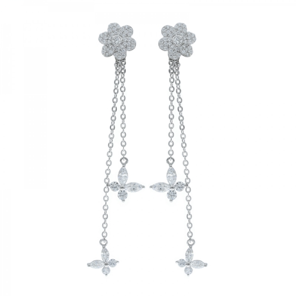925 Silver Flower Shape Dangling Earrings 