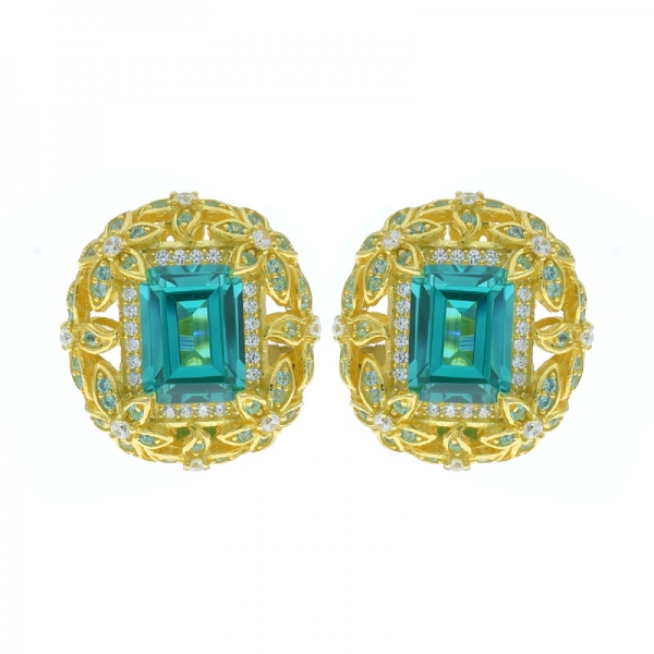 925 Silver Round Shape Omega Earrings With Fancy Paraiba 