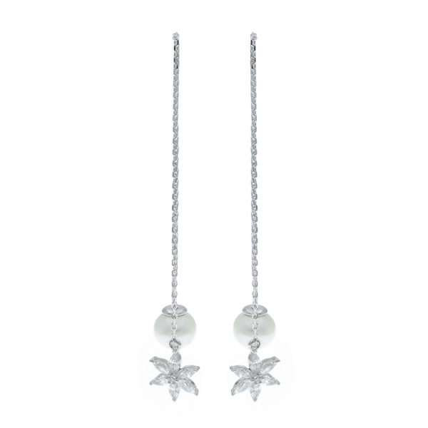 925 Silver Paraiba & Pearl Dangling Earrings 