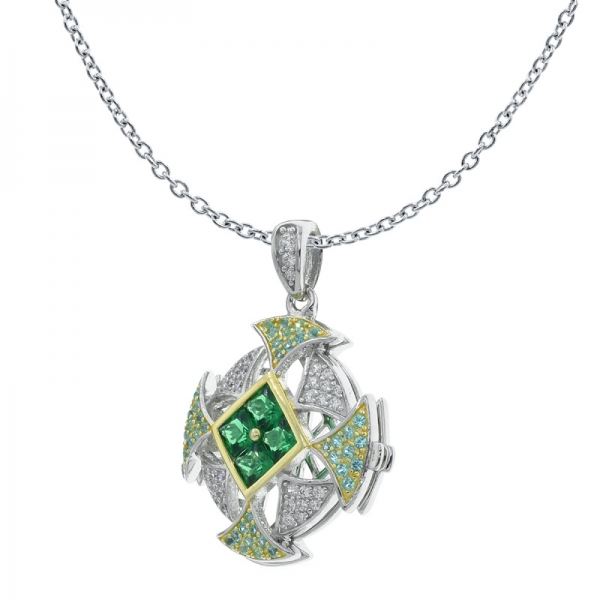 925 Sterling Silver Green Nano Pendant Locket 