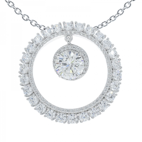 925 Sterling Silver Exquisite White CZ Circle Pendant 