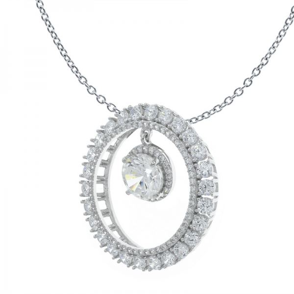 925 Sterling Silver Exquisite White CZ Circle Pendant 