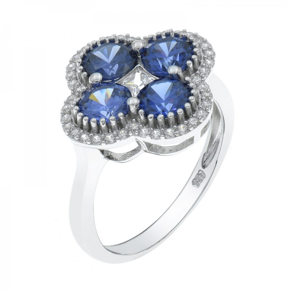 925 Silver Tanzanite CZ Four Leaf Clover Ring 
