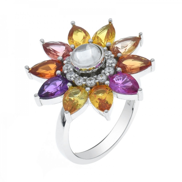 925 Fancy Multicolor Sunflower Silver Ring 