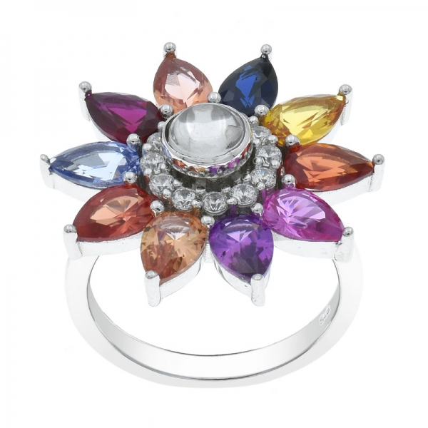 925 Fancy Multicolor Sunflower Silver Ring 