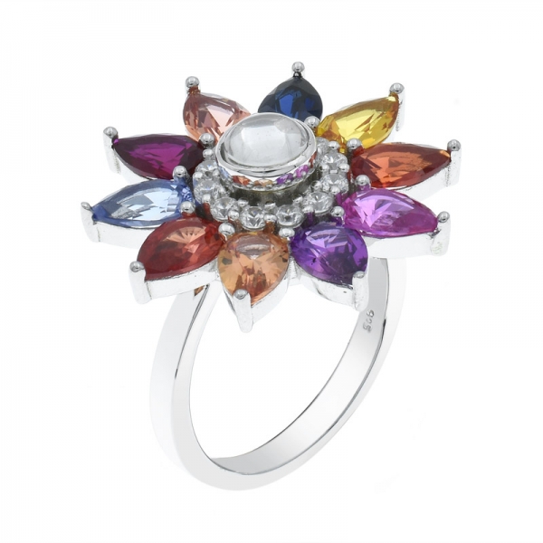 925 Fancy Multicolor Sunflower Silver Ring 