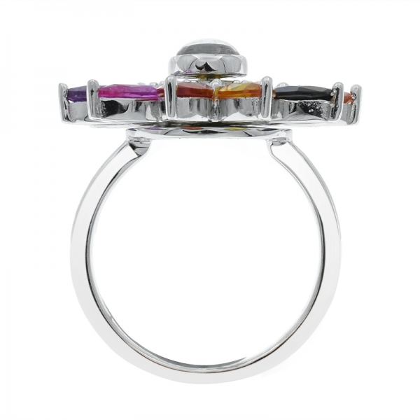 925 Fancy Multicolor Sunflower Silver Ring 