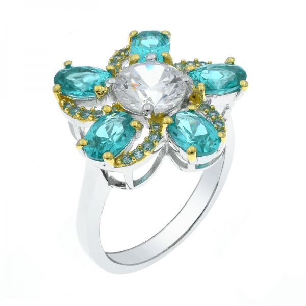 Trendy Rainbow Flower Shape Silver Ring 