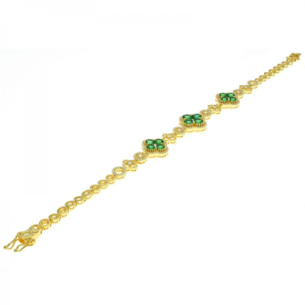 925 Silver Green Nano Four Leaf Clover Bracelet 