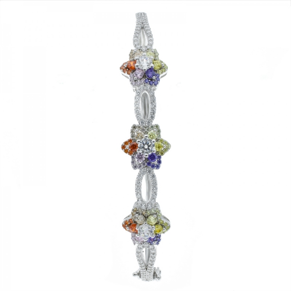 925 Sterling Silver Multicolor Flower Bangle 