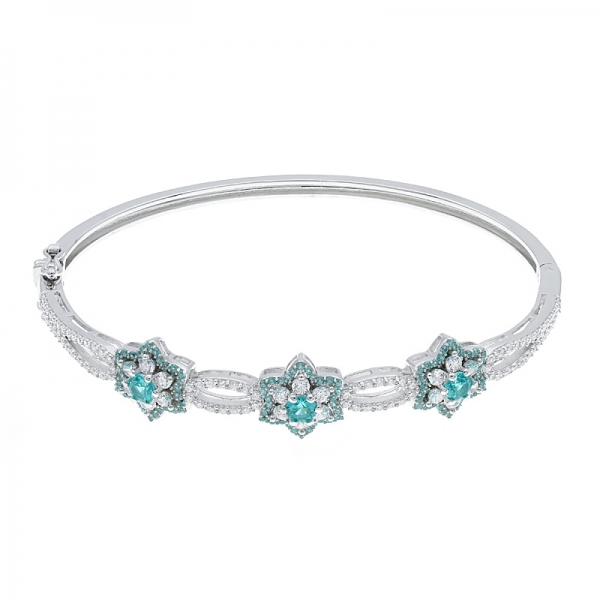 925 Sterling Silver Multicolor Flower Bangle 