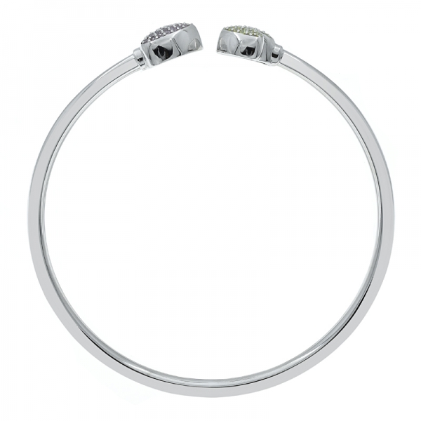 925 Sterling Silver Double Heart Open Bangle 