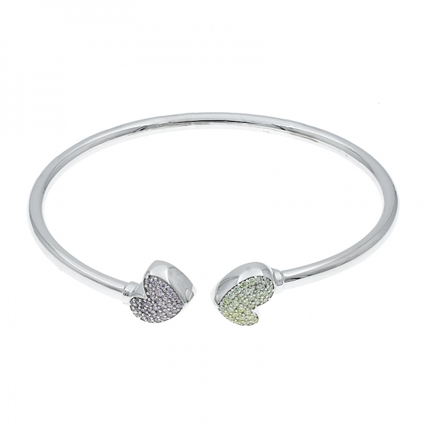 925 Sterling Silver Double Heart Open Bangle 