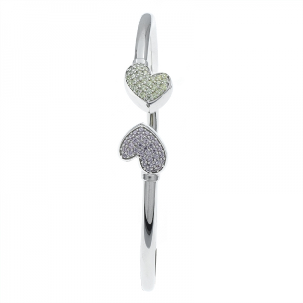 925 Sterling Silver Double Heart Open Bangle 