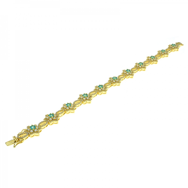 925 Silver Gold Plated Paraiba Floral Bracelet 