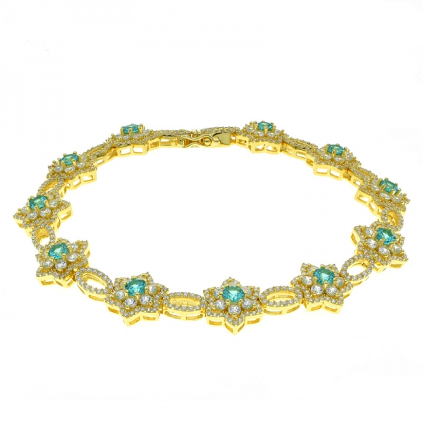 925 Silver Gold Plated Paraiba Floral Bracelet 