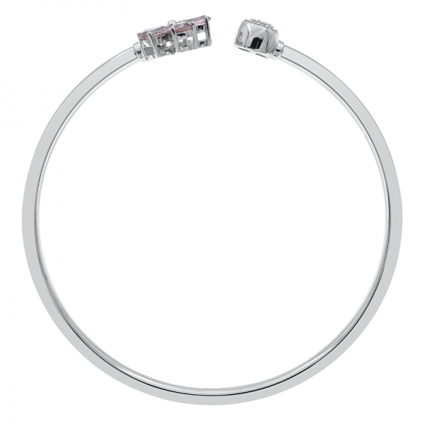 925 Sterling Silver Morganite Nano Flower Open Bangle 