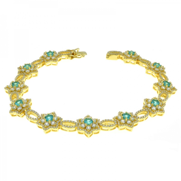 925 Silver Gold Plated Paraiba Floral Bracelet 