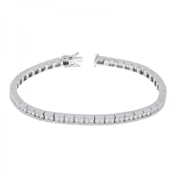 925 Sterling Silver Slim & Simple White CZ Bracelet 
