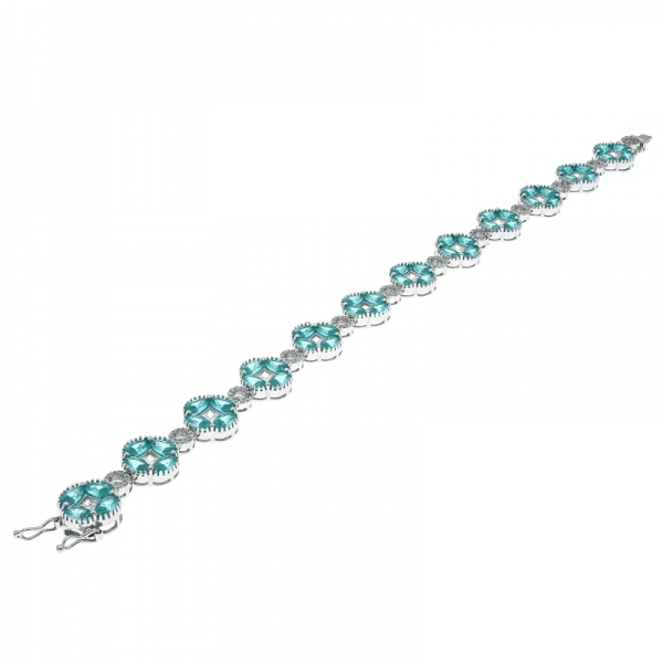 925 Silver Winsome Paraiba Four Leaf Clover Bracelet 