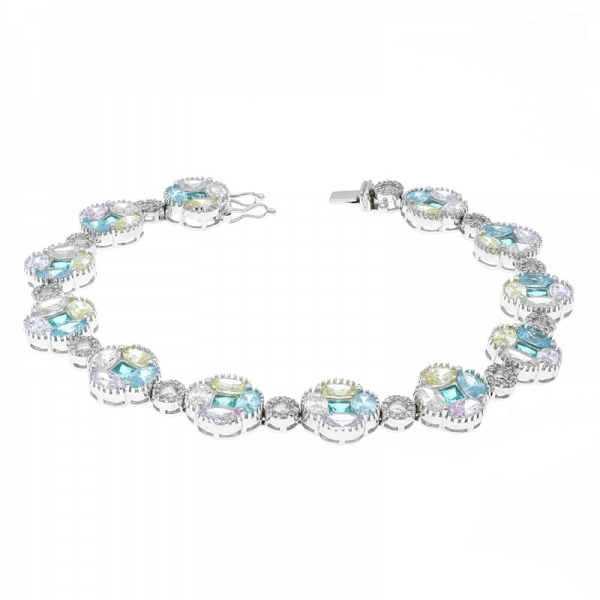 925 Silver Winsome Paraiba Four Leaf Clover Bracelet 