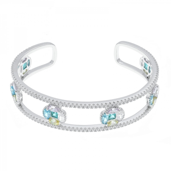 Four Leaf Clover Paraiba Silver Bangle 