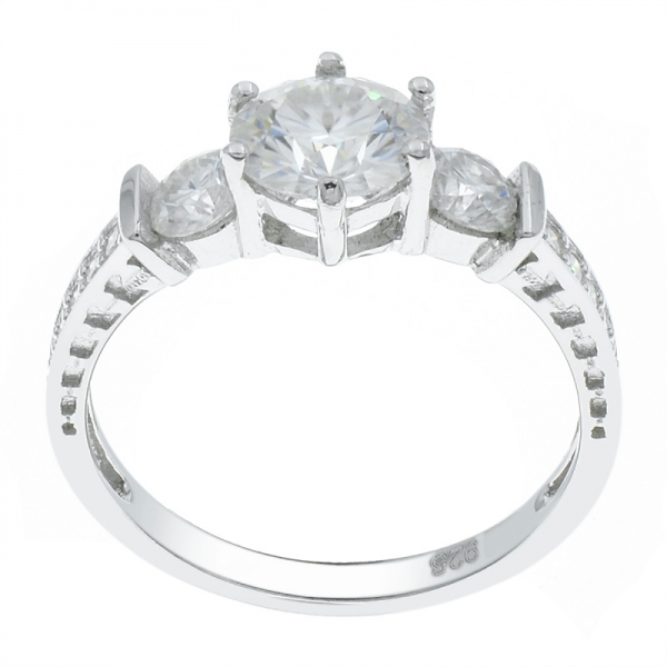 925 Silver Three Stone Shining White CZ Ring 