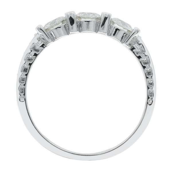 Winsome Silver Ladies Three Stone White CZ Ring 