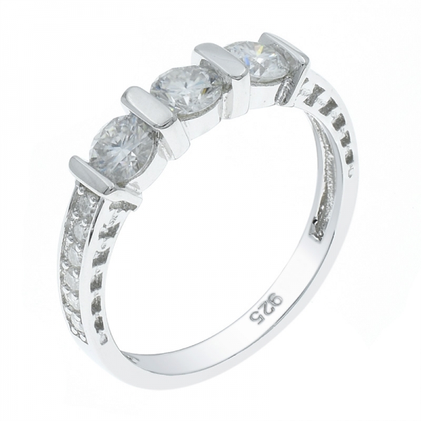 Winsome Silver Ladies Three Stone White CZ Ring 