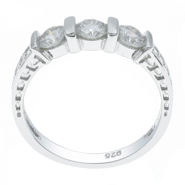 Winsome Silver Ladies Three Stone White CZ Ring 