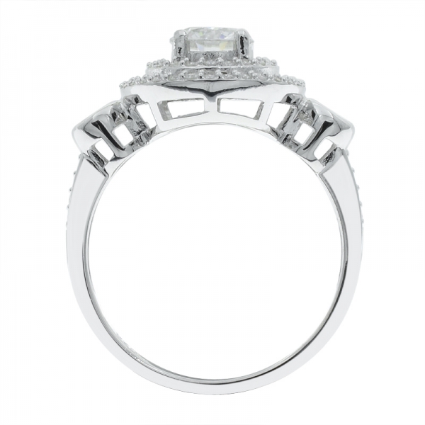 925 Silver Three Stone Double Halo Ring 