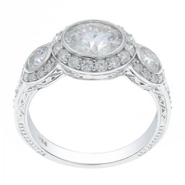 925 Silver Charming Three Stone White CZ Ring 