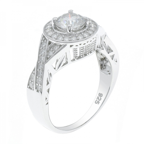 925 Silver White CZ Ring With Criss Cross band 