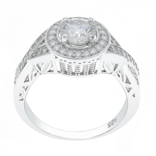 925 Silver White CZ Ring With Criss Cross band 