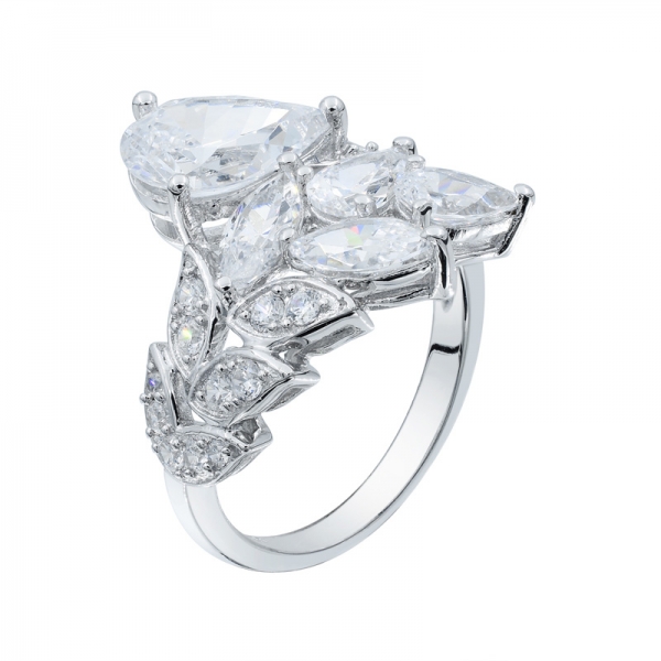 925 Silver White CZ Subtle Elegance Leaf Shape Ring 