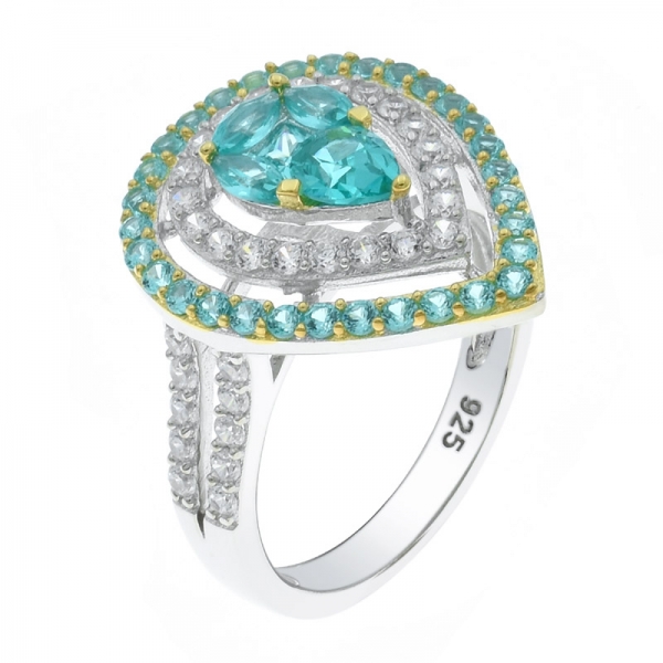 925 Sterling Silver Double Pear Shape Paraiba Ring 