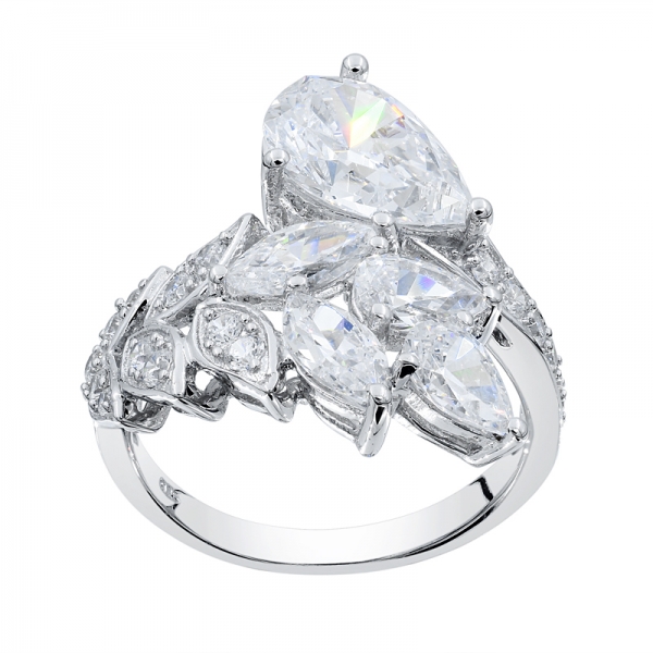 925 Silver White CZ Subtle Elegance Leaf Shape Ring 