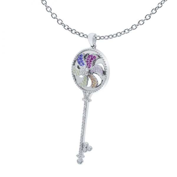 925 Sterling Silver Fashion Spinning Key Pendant 