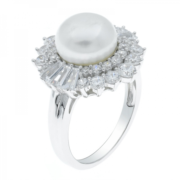 925 Silver Pearl Ring With Fancy Red Corundum & White CZ 