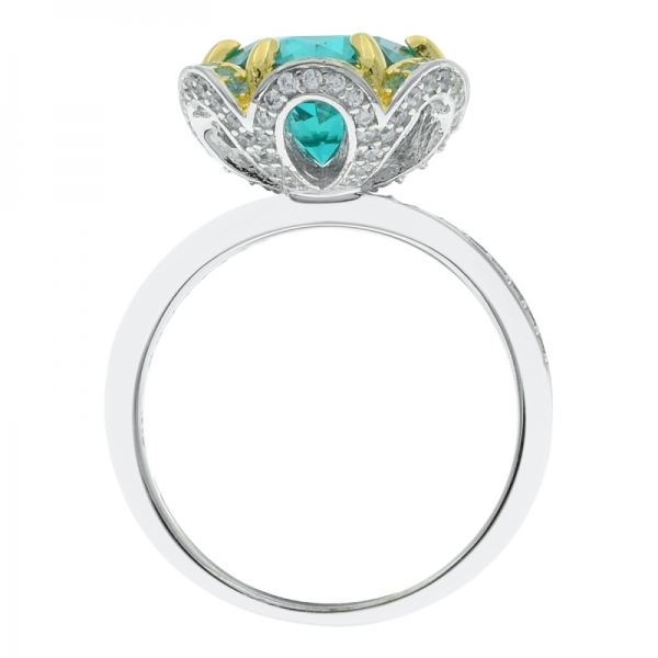 925 Sterling Silver Ornate Floral Paraiba Ring 